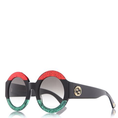 GUCCI Acetate Round GG0084S Sunglasses Black Red Green .